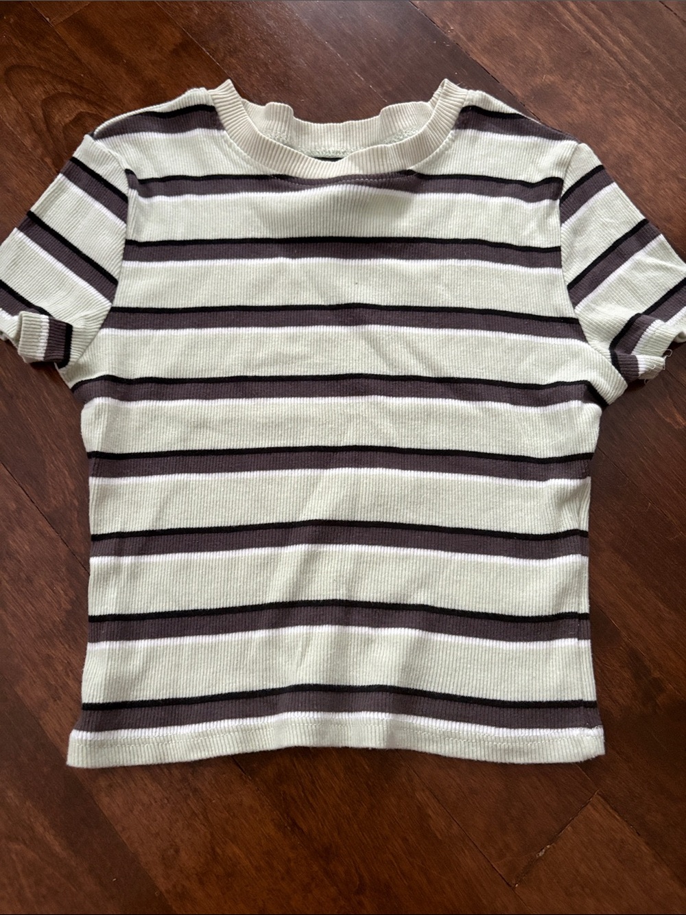 Essentials Striped Short Sleeve Knit Top - Cream & Brown